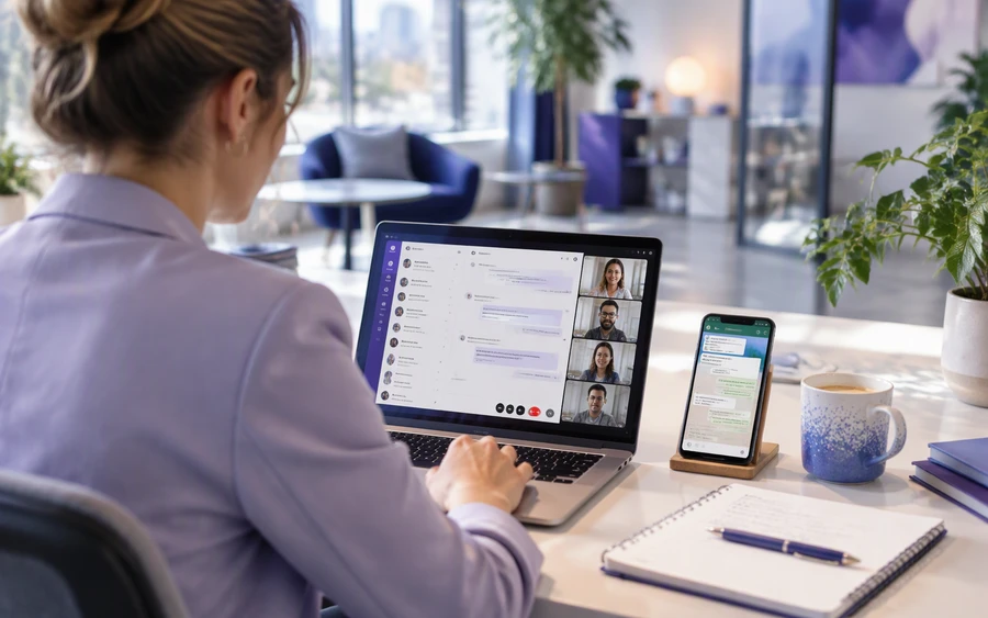 A consultora responde às mensagens dos clientes no WhatsApp através do Microsoft Teams