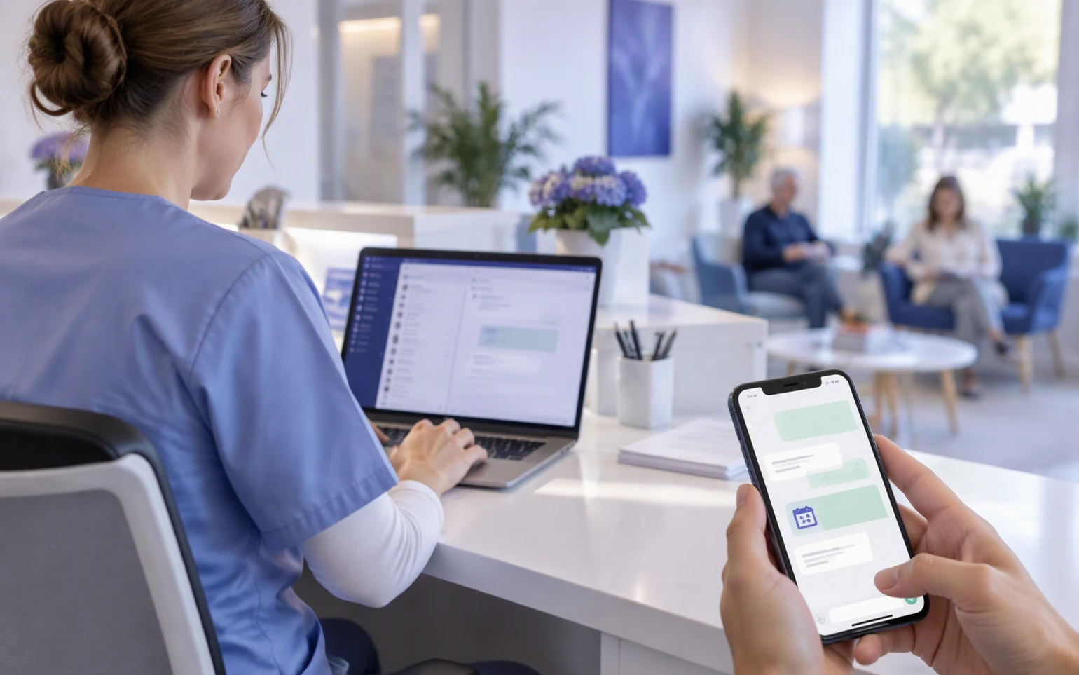 Praxisteam bearbeitet organisatorische WhatsApp-Anfragen in Microsoft Teams