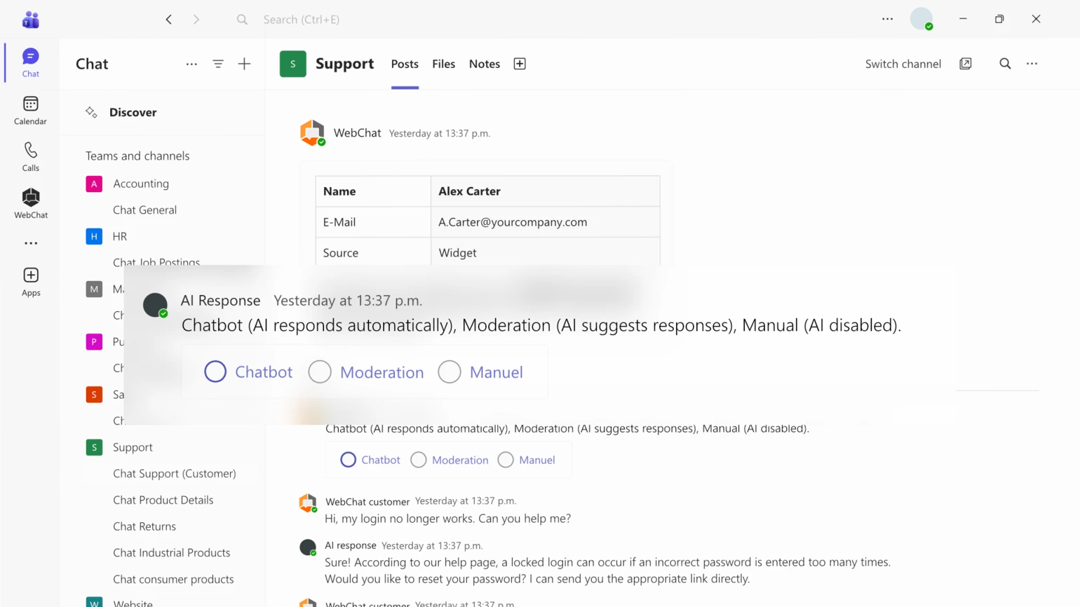 Opção de agente AdaptiveCard do WebChat